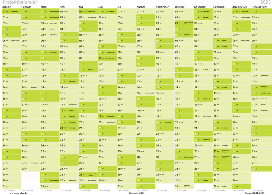 Kalender 2025 Excel Vorlage ipp Dr. Volker Klügl