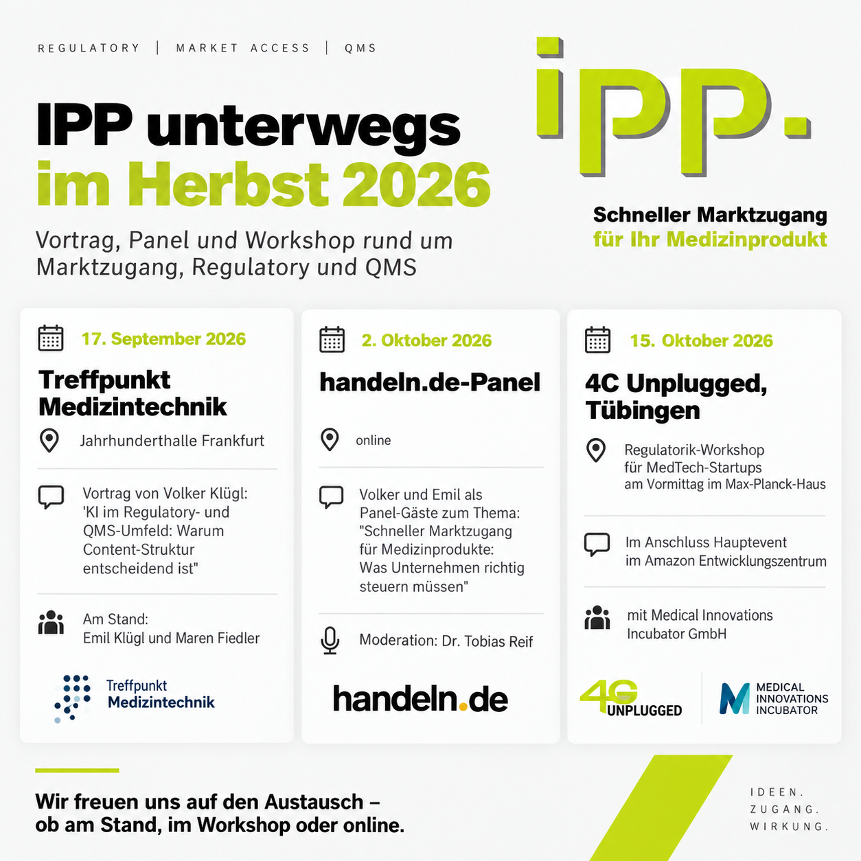 MedTech Veranstaltungen Herbst 2026: Vier IPP-Termine